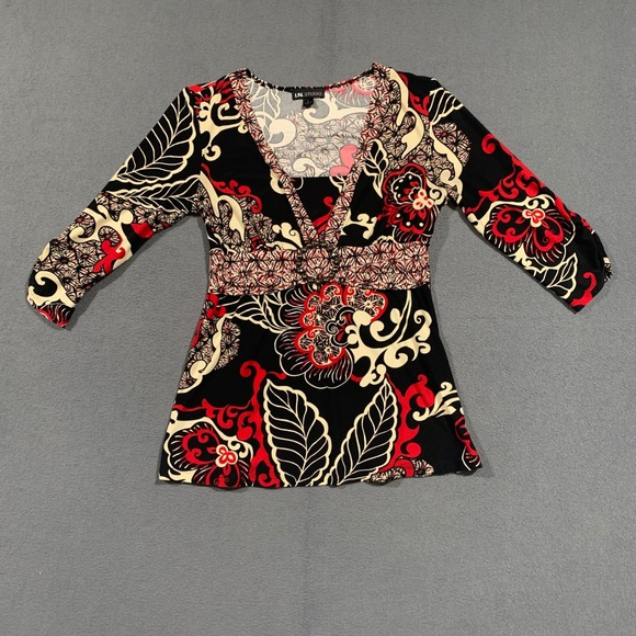I.N. Studio Tops - Y2K‎ IN Studio Womens Black Red Floral Paisley V-Neck Empire Waist Tunic Top S